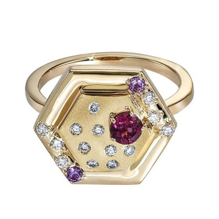 Favo Hexagon Cocktail Ring with Garnet and Diamonds by GiGi Ferranti