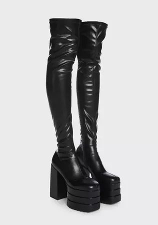 Lamoda Thigh High Stacked Platform Heel Thigh High Boots - Black – Dolls Kill