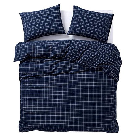 Amazon.com: Wake In Cloud - Navy Grid Comforter Set, Navy Blue with White Grid Geometric Pattern Printed, Soft Microfiber Bedding (3pcs, Queen Size): Home & Kitchen