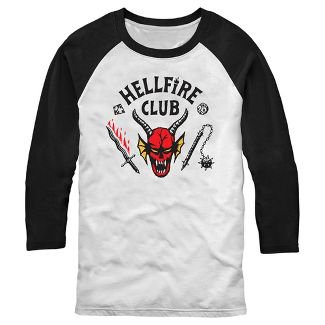 Men's Stranger Things Hellfire Club Costume Baseball Tee - White/black - X Large : Target