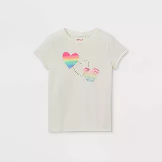 Girls' Rainbow Hearts Graphic Short Sleeve T-Shirt - Cat & Jack™ Cream : Target