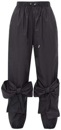 4 Moncler Bow Applique Technical Fabric Trousers - Womens - Navy