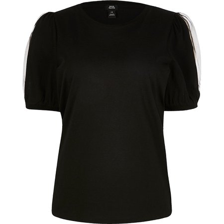 Black organza puff sleeve T-shirt | River Island