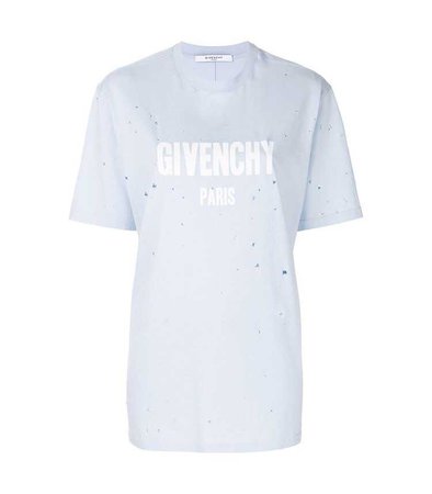 Givenchy Light Blue Destroyed Logo T-Shirt