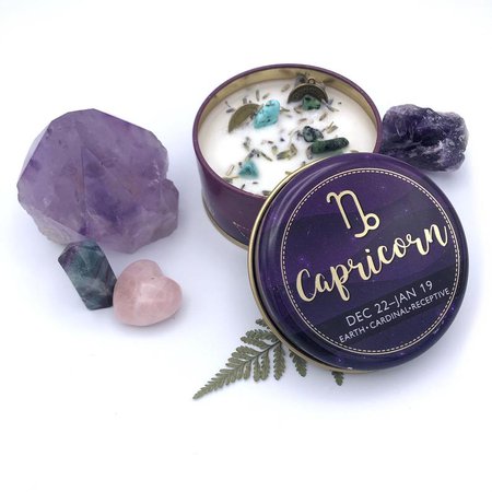 Capricorn Zodiac Tin Candle 3oz Hidden Crystals Herbs | Etsy
