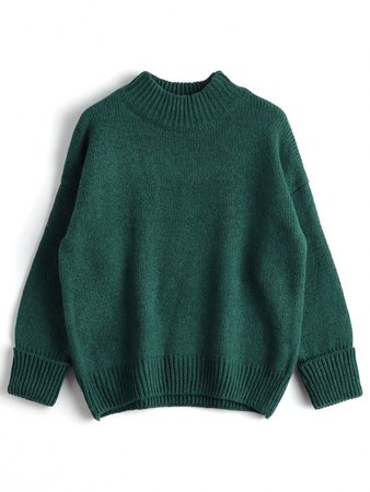 [37% OFF] 2019 Loose Heathered Mock Neck Sweater In GREEN | ZAFUL