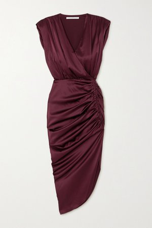 Burgundy Casela wrap-effect ruched stretch-silk midi dress | Veronica Beard | NET-A-PORTER