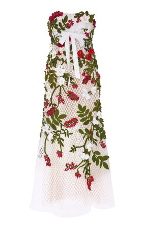 Oscar de la Renta, Strapless Floral Dress