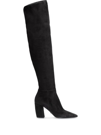 Black Prada Suede Knee-High Boots | Farfetch.com