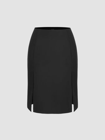 Split Mid Waist Solid Long Skirt Curve & Plus - Cider