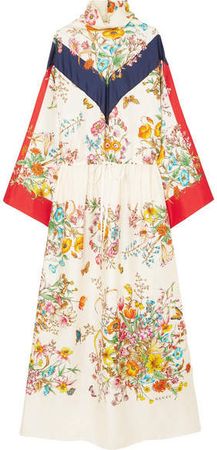 Floral-print Silk-twill Maxi Dress - Ivory