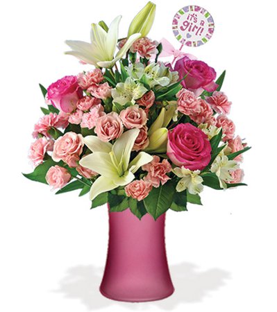 It's a Baby Girl with Pink Vase & Baby Pick - Great | Blooms Today