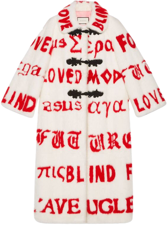 Gucci Mink coat with red intarsia script