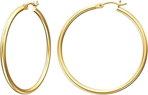 Amazon.com: Gacimy Gold Hoop Earrings for Women, 14K Gold Plated Hoops with 925 Sterling Silver Post, Yellow Gold 30mm Medium Hoop Earrings for Women: Clothing, Shoes & Jewelry
