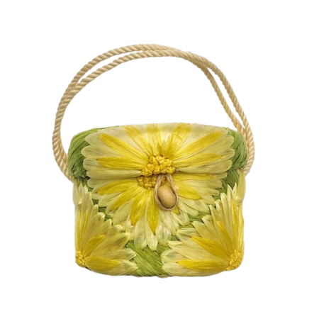 1960s flower motif round box purse…yellow