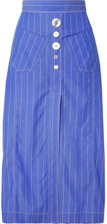 Aggie Embellished Pinstriped Cotton-poplin Midi Skirt - Blue