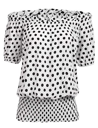 Amazon.com: Zeagoo para mujer Off hombro Vintage blusa campesina volantes Cintura Fruncida Boho Tops camisetas, XL, Blanco (White Polka Dot): Clothing