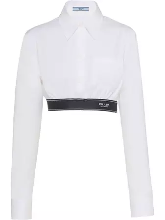 Prada logo-trim stretch-poplin Cropped Shirt - Farfetch