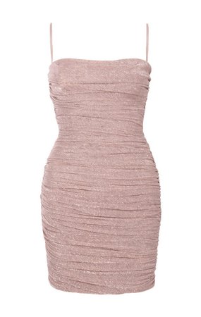 Clothing : Bodycon Dresses : 'Ella' Pale Pink Sparkle Mesh Mini Dress