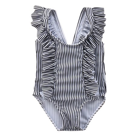 Bilo - Bilo store Baby Girl Ruffle Striped Swimsuit One-Piece (70/3-6 Months, Black) - Walmart.com - Walmart.com