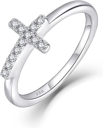 Amazon.com: STARCHENIE Sideways Cross Ring 925 Sterling Silver Christian Religious Jewelry Gift for Women Size 8: Clothing, Shoes & Jewelry