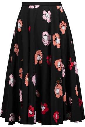 Pleated Floral-print Silk Skirt