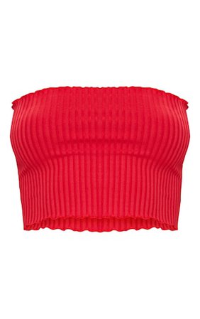 Red Rib Frill Hem Bandeau Crop Top | PrettyLittleThing