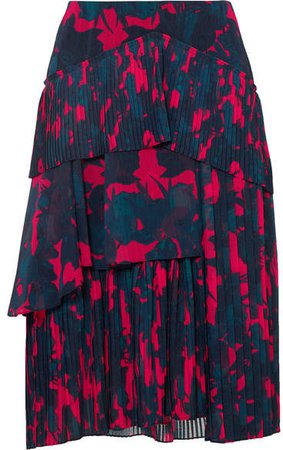 Floral-print Pleated Chiffon Skirt - Fuchsia
