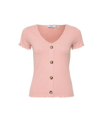 DP Petite Coral V-Neck Button Front T-Shirt | Dorothy Perkins
