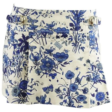 Gucci Blue Floral Print Mini Skirt - 42 For Sale at 1stDibs | blue floral skirt, gucci mini skirts