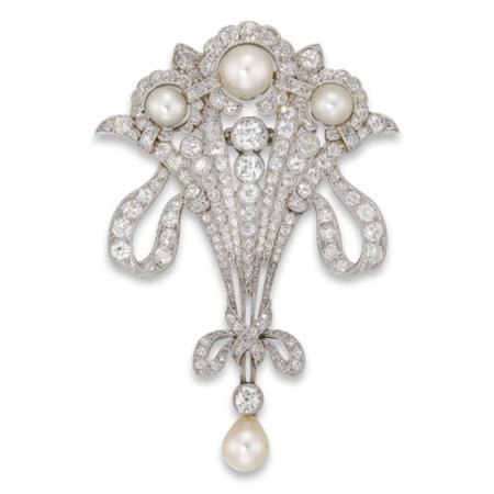 A fine Edwardian pearl and diamond ribbon brooch - Bentley & Skinner (Bond Street Jewellers)