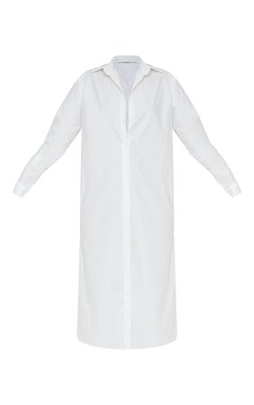 White Cotton Split Sides Button Down Midaxi Shirt Dress | PrettyLittleThing USA