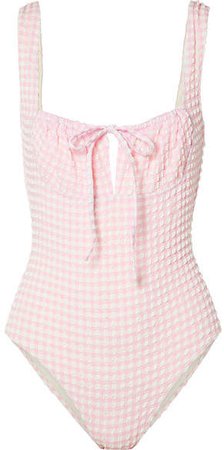 The Ellery Gingham Seersucker Swimsuit - Baby pink
