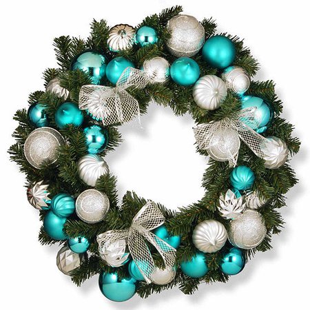 National Tree Co. 30in Silver And Blue Ornament Evergreen Indoor/Outdoor Christmas Wreath