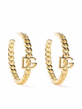 Shop Dolce & Gabbana logo curb chain hoop earrings with Express Delivery - FARFETCH