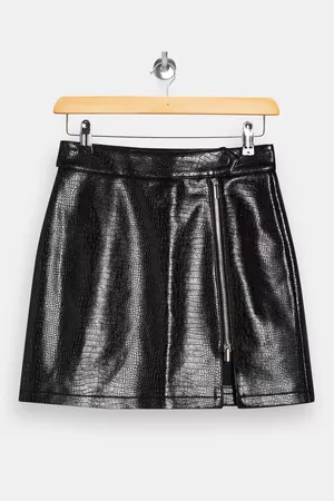 Black Crocodile PU Zip Mini Skirt | Topshop