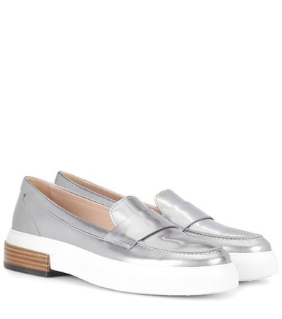 Metallic leather loafers