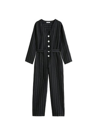 MANGO Linen-blend striped jumpsuit