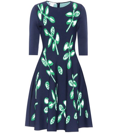 Leaf printed fit-and-flare dress