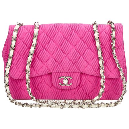 Chanel Pink and White Jumbo Cotton Flap Bag For Sale at 1stdibs