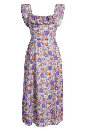 WAYF Ruffle Floral Print Linen Midi Dress | Nordstrom