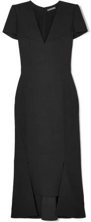 Asymmetric Crepe Midi Dress - Black