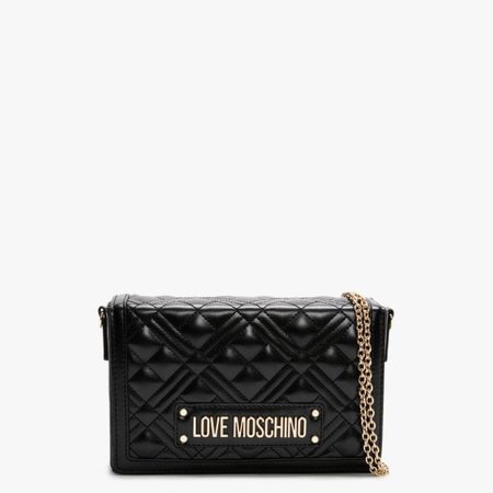 Love Moschino Quilted Studded Logo Black Clutch Bag