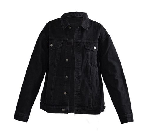 washed black oversized boyfriend denim jacket $68
