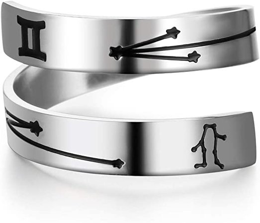 Amazon.com: YOYO&YOKI Silver Zodiac Ring Stainless Steel Engraving Size Adjustable Constellation Birthday Ring Gift for Women Teens Girls (Gemini): Jewelry