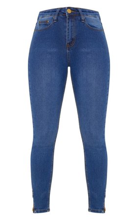 Mid Blue Wash High Waisted 5 Pocket Skinny Jean | PrettyLittleThing