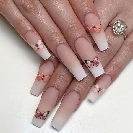 butterfly long coffin nails