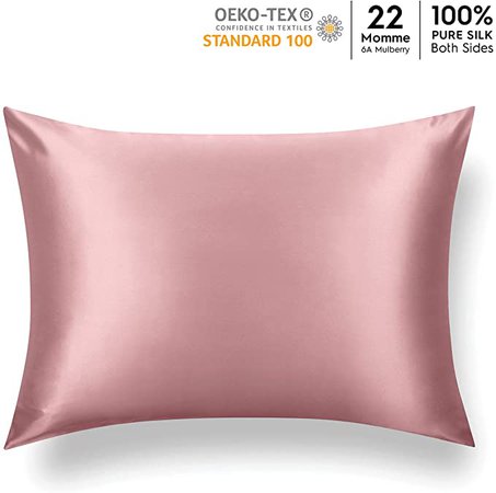 Amazon.com: Tafts 22 Momme 100% Pure Mulberry Silk Pillowcase for Hair and Skin, Hypoallergenic, Both Sides Grade 6A Long Fiber Natural Silk Pillow Case, Concealed Zipper, Standard 20x26 inch, Misty Rose Pink: Home & Kitchen