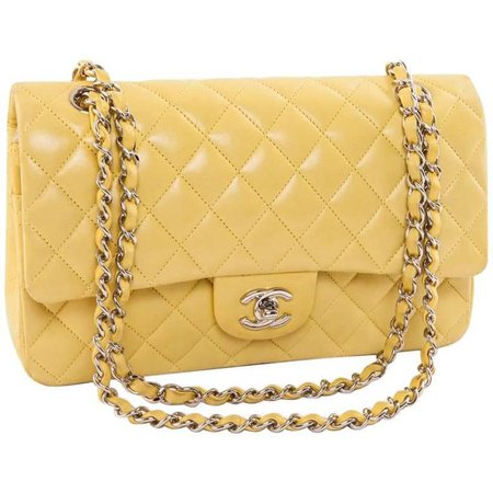 CHANEL Classic Double Flap Bag Quilted Yellow Leather at 1stdibs