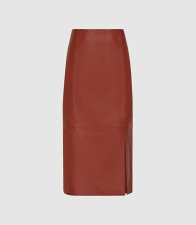 Sophia Red Leather Pencil Skirt – REISS